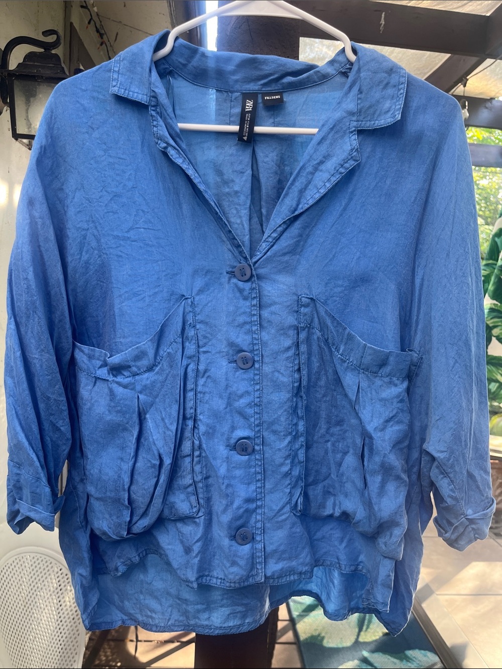 Zara Fillsens Lyocell Oversized Button Down Shirt Blue M